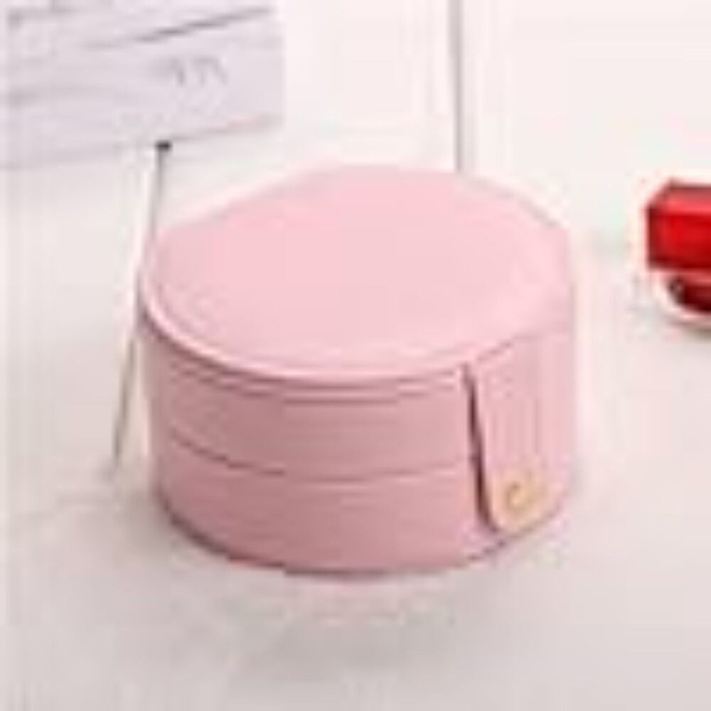 Multifunctional Exquisite Round Portable PU Leather Jewelry Box 2 Layers Small